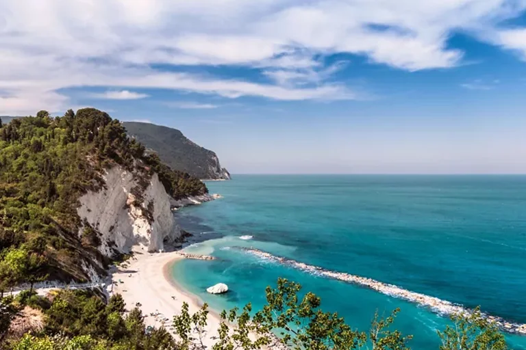 Ancona harbor and Cathedral of San Ciriaco overlooking Adriatic Sea in Le Marche Italy