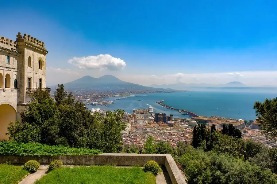 Panoramic view of Naples with Mount Vesuvius and the bay